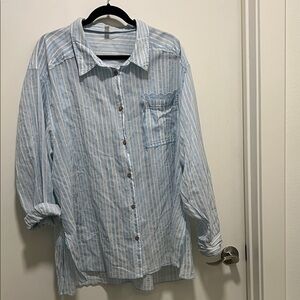 Free People Light Blue Striped Casual Shirt